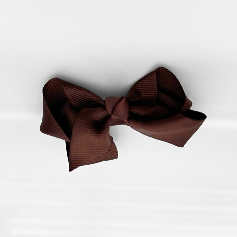 Set of 2 Pretty Girls Hair Bows Grosgrain Ribbon Hair Clips Kids Accessory Brown - Picture 3 of 5